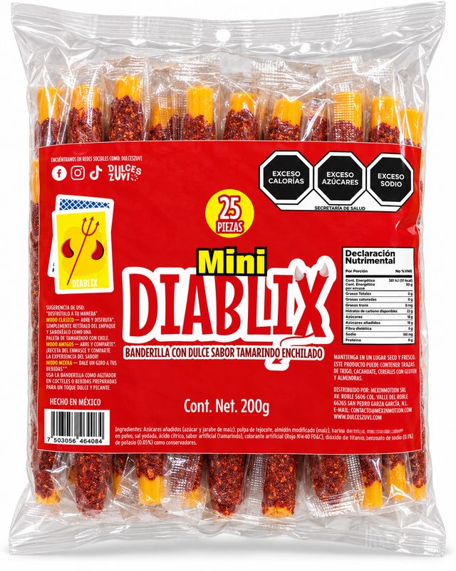 Mini Diablix pajilla de tamarindo enchilada bolsa 25 piezas 200g Dulces ZUVI